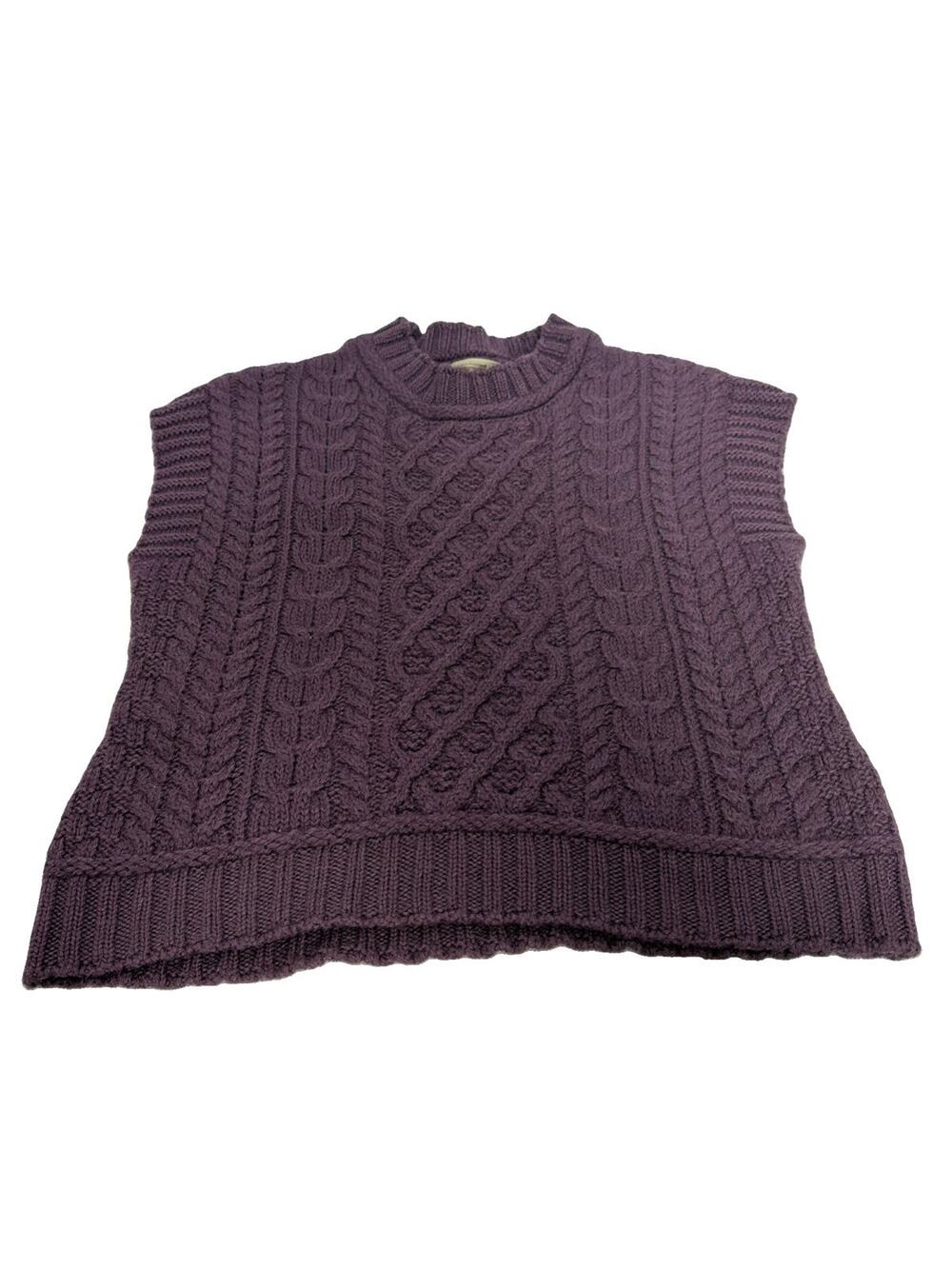 Aran Sweater Market Size Small Navy Purple Sweater Vest 100% Merino Wool